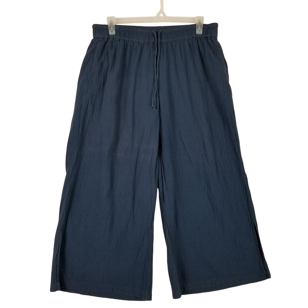 Pact Gauze Pants Womens XL Blue Organic Cotton Wide Leg Drawstring 122S